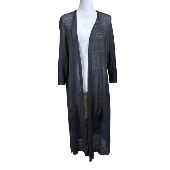 Eileen Fisher black cardigan, organic linen/nylon, miminalist, sustainable - Picture 1 of 6